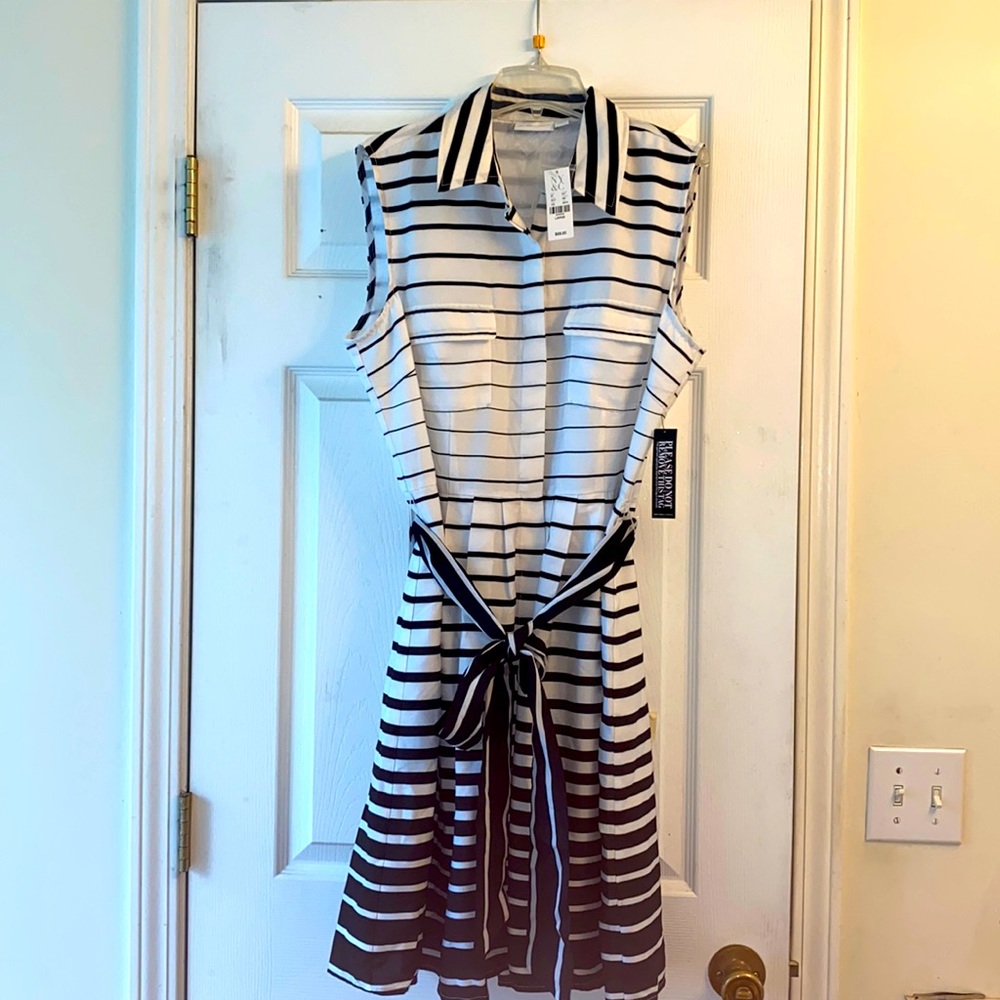 Black and white striped sleeveless dress